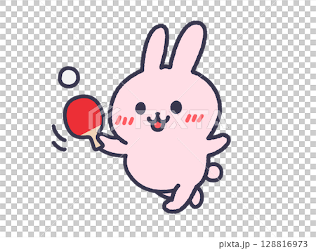 兔子打乒乓球的插圖（線畫，彩色） 128816973