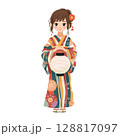 提灯を持って浴衣を着た女の子 128817097