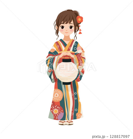 提灯を持って浴衣を着た女の子 128817097