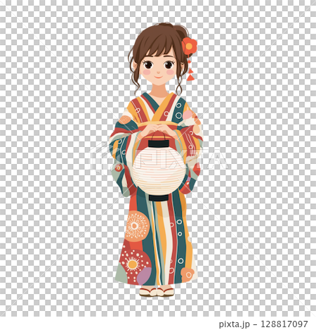 提灯を持って浴衣を着た女の子 128817097