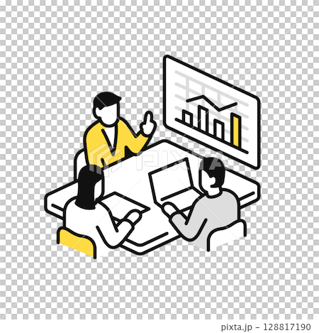 簡單的向量圖示說明商務人士在開會時查看圖表 128817190
