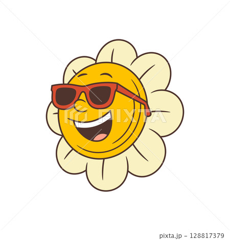 Cool Retro Flower With Stylish Sunglasses And Confident Smile Vector Illustration Cool Retro Flower With Stylish Sunglasses And Confident Smile Vector Illustration 128817379