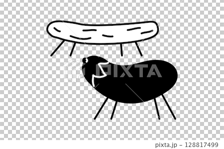 お盆に飾る精霊馬のシンプルな線画イラスト、夏のイラスト、白黒 128817499