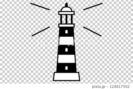 灯台のシンプルな線画イラスト、夏のイラスト、白黒 128817502