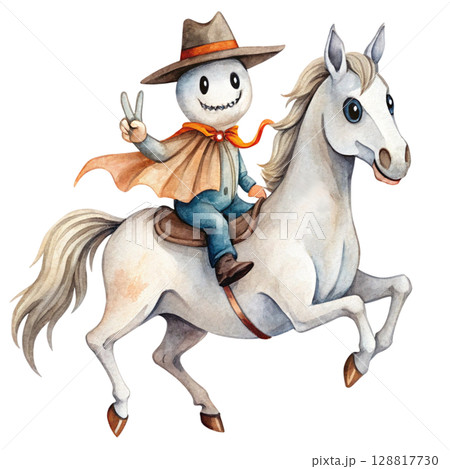 spooky ghost halloween wearing a cowboy hat 128817730