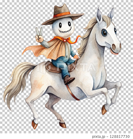 spooky ghost halloween wearing a cowboy hat 128817730