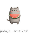 スイカを持った猫 128817736