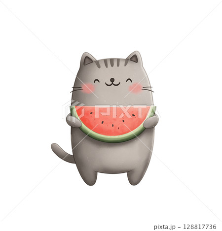スイカを持った猫 128817736