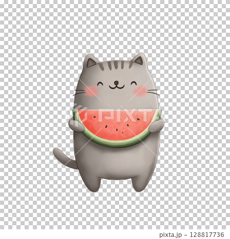 スイカを持った猫 128817736