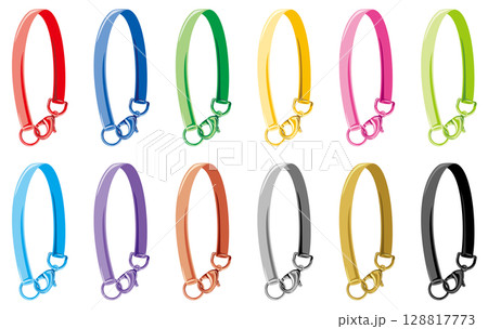 カラフルなリング＆カニカン付きハンドストラップキーホルダーパーツのベクター素材イラストセット 128817773