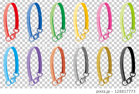 カラフルなリング＆カニカン付きハンドストラップキーホルダーパーツのベクター素材イラストセット 128817773