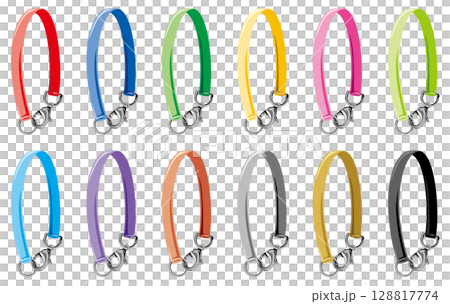 シルバーリング＆カニカン付きカラフルなハンドストラップキーホルダーパーツのベクター素材イラストセット 128817774