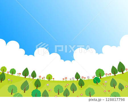 さわやかな木々と青空の背景 128817798