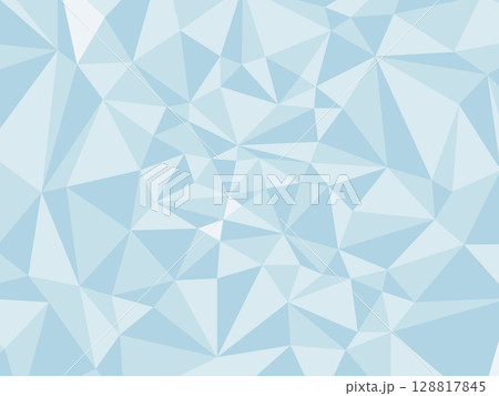 青のポリゴン背景のイラスト　水色の幾何学模様背景・氷やガラスのような抽象デザイン 128817845