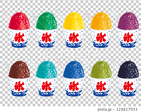 いろいろな味のかき氷のイラスト 氷菓子 いろいろな味のかき氷のイラスト 氷菓子 128817933
