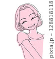 歯を見せて笑う女性【漫画風なイラスト】 128818118