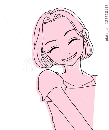 歯を見せて笑う女性【漫画風なイラスト】 歯を見せて笑う女性【漫画風なイラスト】 128818118