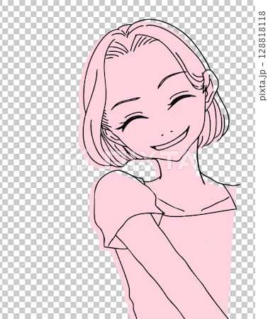 歯を見せて笑う女性【漫画風なイラスト】 歯を見せて笑う女性【漫画風なイラスト】 128818118