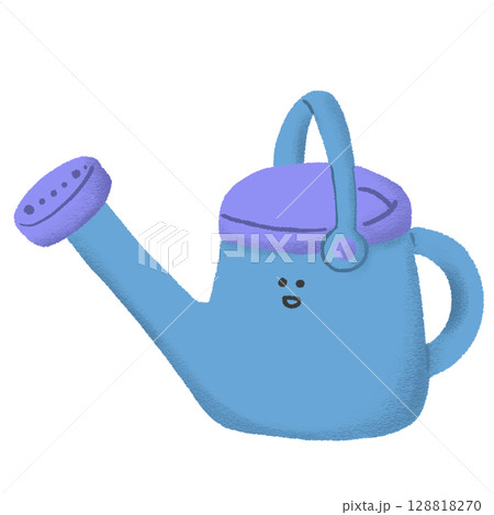 ニコニコ顔の青いじょうろのイラスト 128818270