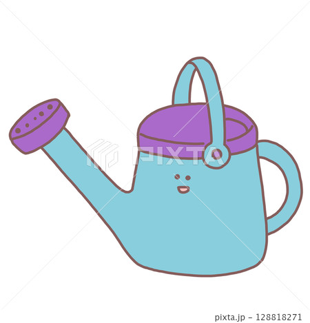 ニコニコ顔の青いじょうろのイラスト 128818271