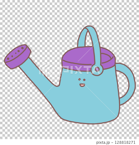 ニコニコ顔の青いじょうろのイラスト 128818271