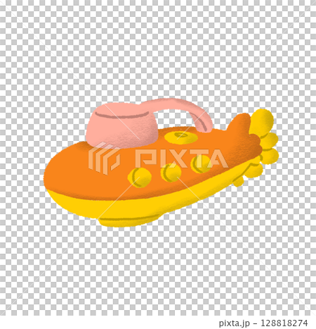 オレンジ色の潜水艦のおもちゃのイラスト 128818274