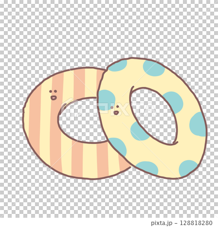 條紋和圓點游泳圈的插圖 128818280