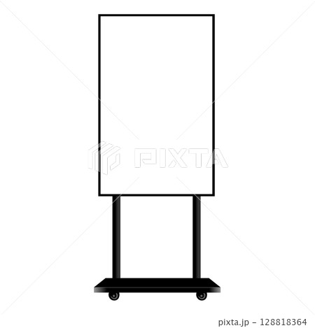 キャスター付き デジタルサイネージ 正面から見たベクターイラスト 128818364