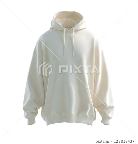 Unisex oversized hoodie sweatshirt on white background. Plain casual beige hoodie front view. Blank hoodie template for apparel mockup. 128818437