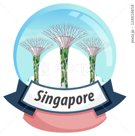 Singapore Supertrees in Snow Globe Illustration Singapore Supertrees in Snow Globe Illustration 128818658