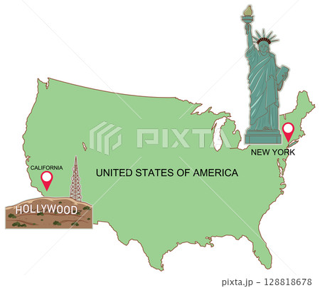 Iconic Landmarks of the United States Map Illustration 128818678