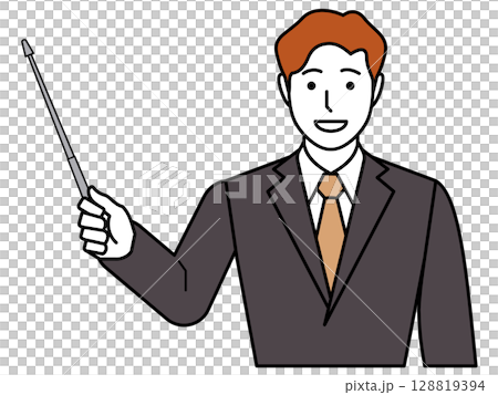 A man in a charcoal suit holding a pointer 128819394