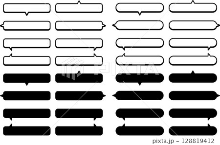 横長のシンプルなモノクロ吹き出し・コメント・あしらい：ベクターイラスト素材セット 128819412