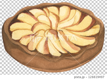Autumn Pie Set. Cozy Autumn Dessert Watercolor for Feast, Family, and Harvest. Festive Holiday Dish for Thanksgiving, Halloween, or Holiday Menu. 128819497