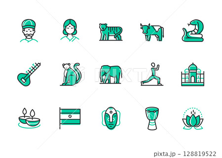 Travel to India - set of line design style icons 128819522