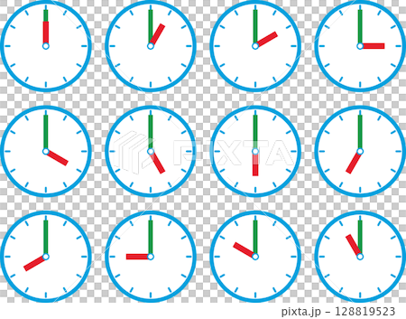 Illustration set for how to read the time on the clock 128819523