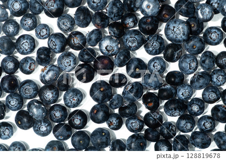 Summer berry background of fresh blueberries in water top view 128819678