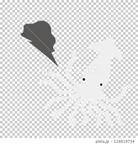 Illustration of a white squid spitting squid ink Illustration of a white squid spitting squid ink 128819734
