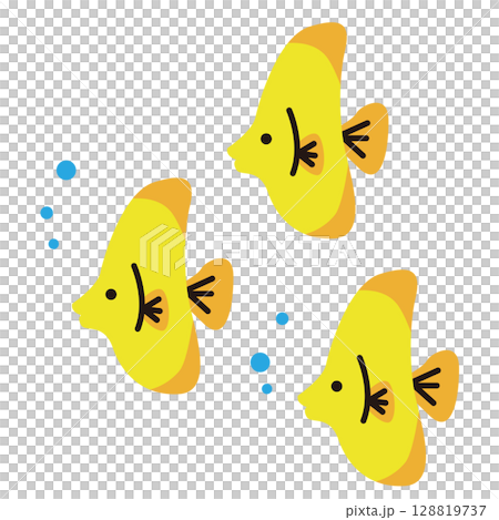 Yellow tropical fish school illustration material 128819737
