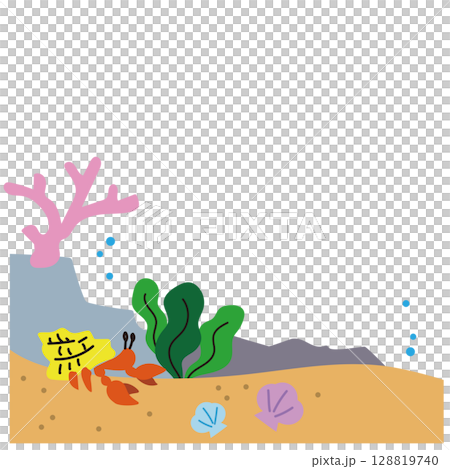 寄居蟹和珊瑚礁的可愛插圖裝飾材料 128819740