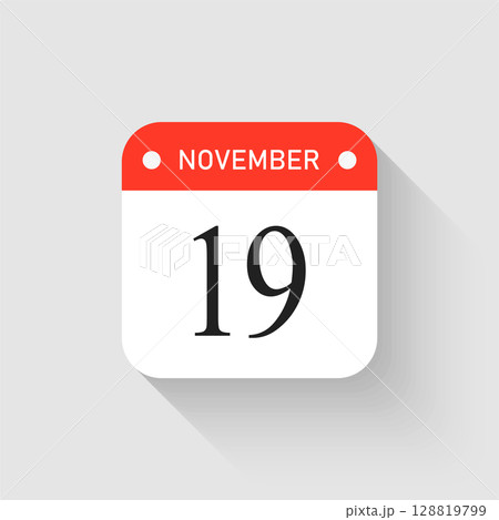 Vector icon page day calendar - 19 November month Vector icon page day calendar - 19 November month 128819799