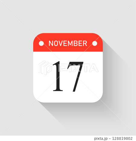 Vector icon page day calendar - 17 November month Vector icon page day calendar - 17 November month 128819802