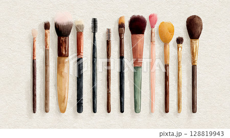 白背景の上に置かれたメイク道具 白背景の上に置かれたメイク道具 128819943