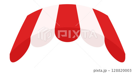 Minimal Red White Canopy Tent Illustration. Market or Storefront Sunshade with Striped Fabric Roof. Flat Vector for Cafe Stand or Outdoor Fair on White Background. 128820003