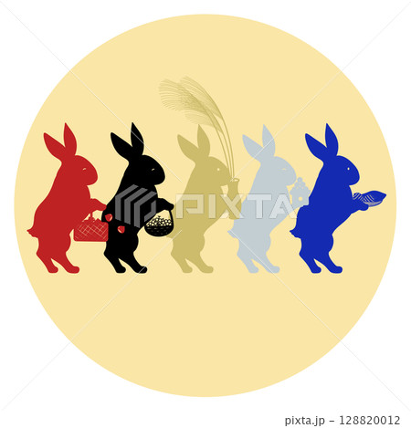 お月見_お供え物を用意するウサギ 128820012