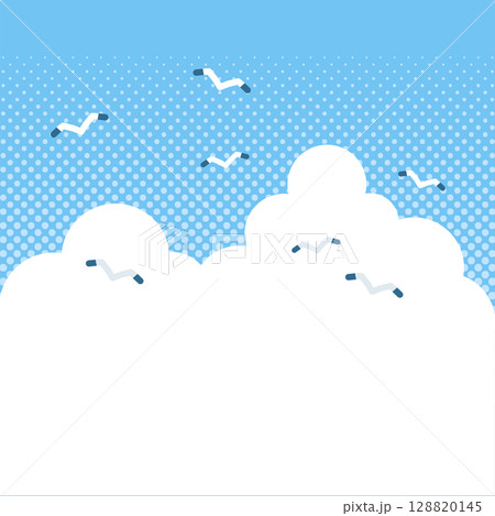 青いハーフトーンの空とかもめのグラデーション背景 128820145