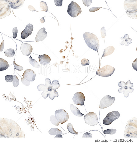 Watercolor Eucalyptus Seamless Pattern with Herbs Watercolor Eucalyptus Seamless Pattern with Herbs 128820146
