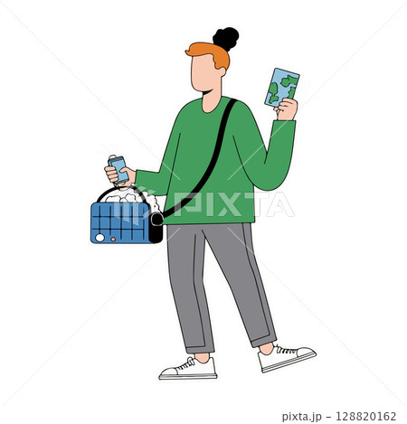 Cartoon Traveler with Map and Bag 128820162