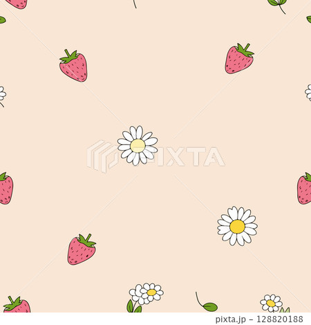 Strawberry and Daisy Pattern 128820188
