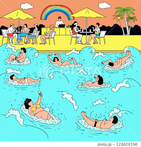 People Relaxing by the Pool 128820190